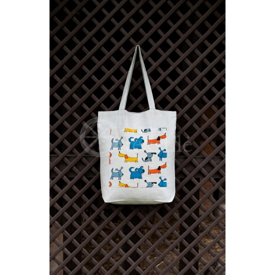 Printed semi-linen shopping bag "Puppies"